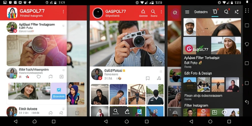 Tampilan antarmuka GASPOL77 dengan berbagai filter Instagram.