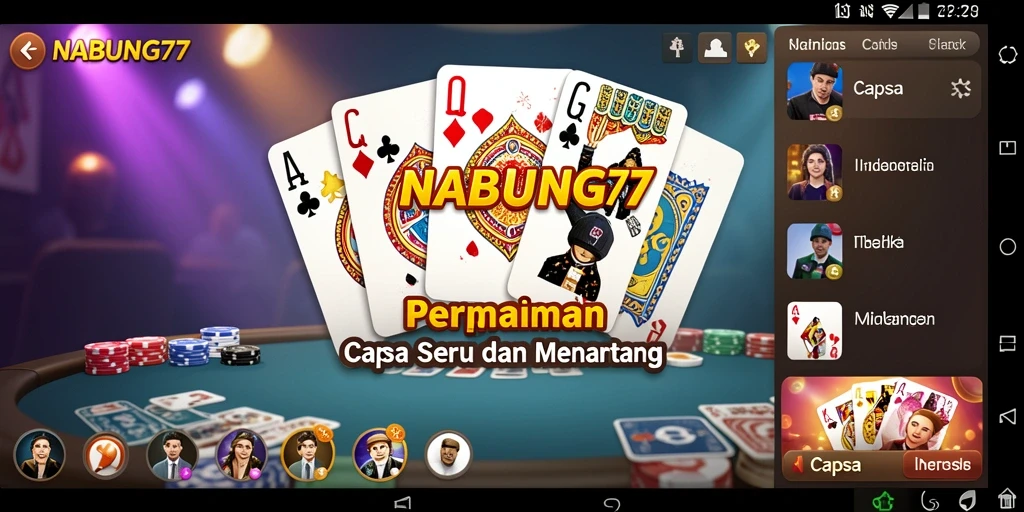 Antarmuka permainan Capsa dengan grafik menarik dan interaksi yang mudah.