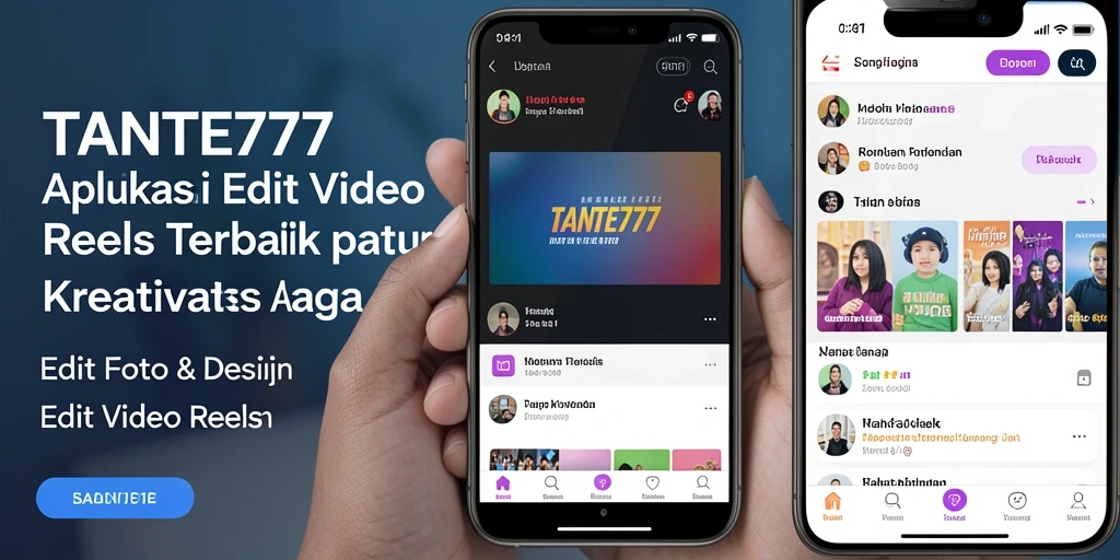 Antarmuka aplikasi TANTE777 dengan fitur Edit Video Reels yang menarik.