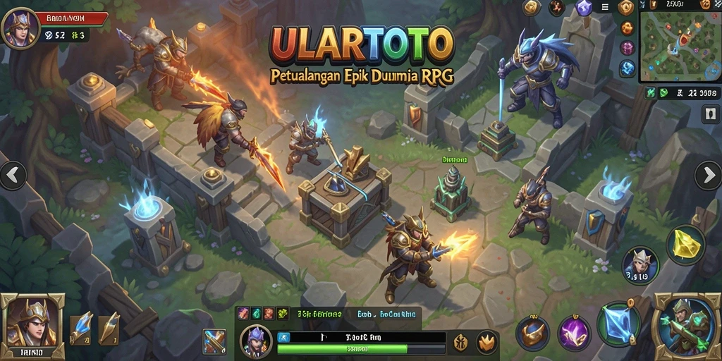 Antarmuka ULARTOTO menampilkan karakter dalam pertempuran epik dan lingkungan yang kaya.